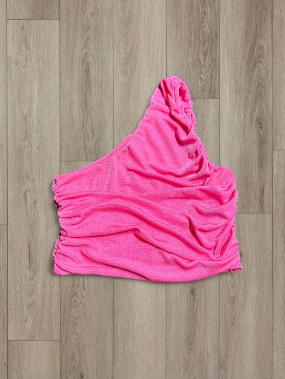 One-Shoulder Ruched Tank Top - Hot Pink
